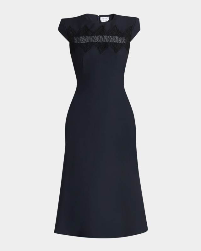 Spider Lace Cap-Sleeve Wool Mohair Midi Dress